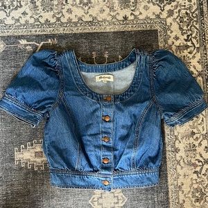 Madewell Denim Puff-Sleeve Crop Top